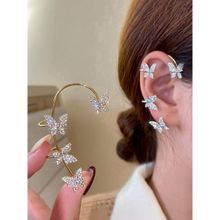 Jewels Galaxy Gold Plated Korean Ear Cuffs With Butterfly Stud Earrings