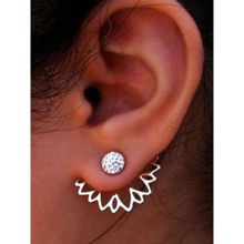 Jewels Galaxy Silver Plated Korean Floral Ear Cuff With Ad Pin Stud Earrings