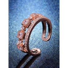 Jewels Galaxy Rose Gold Plated American Diamond Studded Square Checkered Adjustable Finger Ring