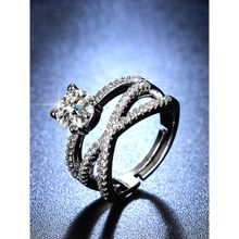 Jewels Galaxy Silver Plated American Diamond Studded Cross Design Adjustable Finger Ring