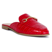 London Rag Buckled Croc Mules In Red