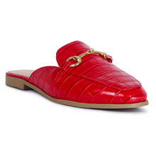 London Rag Buckled Croc Mules In Red