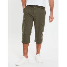 Threadbare Men Green Three Fourth Length Belted Cargo Trousers (Set of 2)