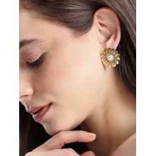 Carlton London Women 18Kt Gold Plated Pearl Floral Bold Stud Earrings