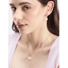 Carlton London Women 18Kt Gold Plated Pink Pear Drop Cz Pearl Necklace Set