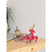 Golden Peacock Red And Copper Toned Figurine Iron Reindeer Pen Stand Showpiece