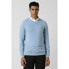 Van Heusen Men Light Blue Textured Crew Neck Sweater