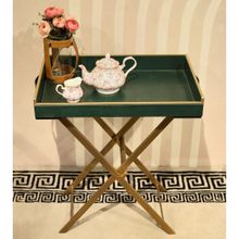 CasaGold Green Foldable Leather Tray Table with Metal Stand