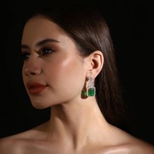 Priyaasi Elegance In Green American Diamond-Studded Silver Plated Earrings