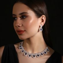 Priyaasi American Diamond Jewellery Set with Lustrous Navy Blue Stones