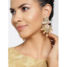 Priyaasi Gold-Plated Coral Pink Floral Pattern Beaded Drop Earrings