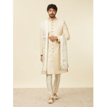Manyavar Cream Georgette Chikankari Embroidery Sequin Work Dupatta for Men