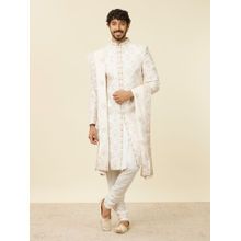 Manyavar Cream Chanderi Embroidery Stone Work Sequin Work Dupatta for Men