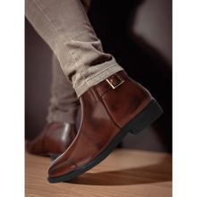 Carlton London Brown Solid Buckle Boots