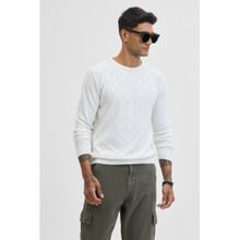 Snitch White Self-Design Slim Fit Sweater