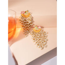 Niscka Multicolour Peacock Style Long Pearl Earrings