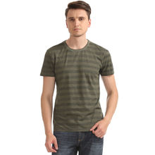 Arrow Jeans Olive Striped Round Neck T-Shirt