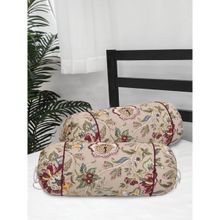 The Home Story Cotton Bolster Covers Set of 2 220 TC Multi Flowers on Beige Base