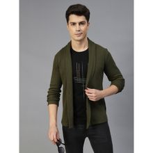 RIGO Men Olive Green Shawl Collar Waffle Knit Jacket