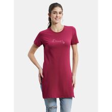 Jockey A142 Womens Cotton Printed Fabric Relaxed Fit Long Length T-Shirt - Red Plum