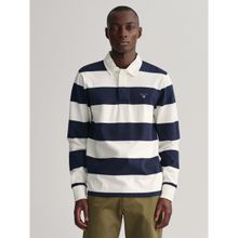 GANT Men White & Navy Blue Bar Stripes Heavy Polo T-Shirt