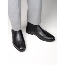Alberto Torresi Black Leather Brogue Chelsea Boots for Men
