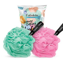 Fabskin Luxury Bathing Round Loofah - For Men And Women - Couples Pack Of 2 - Aqua Green And Pink