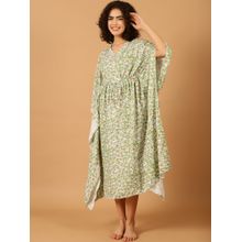 Blissence Women Green Daisy Dee Printed Kaftan Nightdress