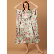 Blissence Women Green Floral Printed Kaftan Nightdress