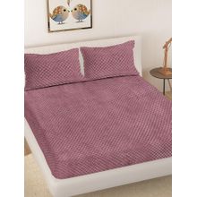 FABINALIV Rust Geometric Woollen Embossed King Size Fitted Double Bedsheet With 2 Pillow Covers