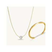 Palmonas 18K Gold Plated Delicate Stone Studded Necklace and Golden Hammerd Cuff Bracelet Set