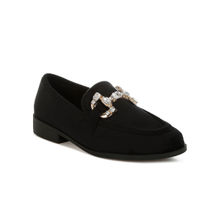Rag & Co Black Diamante Embellished Horse Bit Loafers