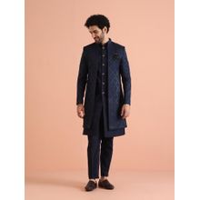 KISAH Blue Embellished Kurta with Sherwani and Trouser (Set of 3)