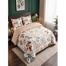 Threadwear White Floral 4 Pcs Comforter Set With Queen Size Bedsheet and 2 Pillow Covers