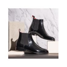 Saint G Eadred Black Croco Patent Shiny Leather Black Chelsea Boots