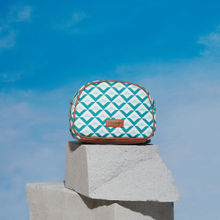 Quirky Teal Blue Geometric Sophie D Shaped Travel Pouch