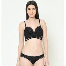Da Intimo Lace Front Cross Lingerie Set - Black