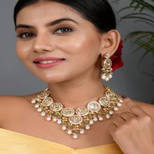 DASTOOR Womens Gold Plated White Designer Necklace Set