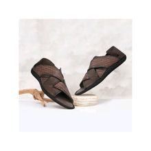 Hitz Men's Brown Leather Slip-On Open Toe Casual Sandals