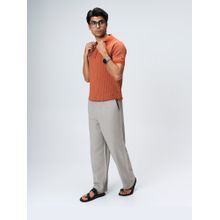 House of Namah Burnt Ochre Waveline Pure Cotton Z-Polo T-Shirt