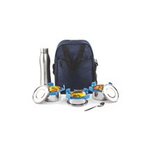 Signoraware Navy Blue All Steel Fusion Jumbo Stainless Steel 3 Lunch Box + Bottle + Bag + Spoon