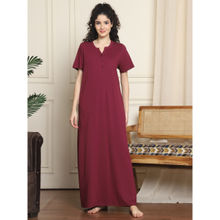 Indreams Women Maroon Solid Mandarin Collar Nightdress
