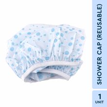 GUBB Dotted Printed Reusable Shower Cap for Men and Women (White)
