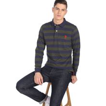 U.S. POLO ASSN. Men Navy And Grey Long Sleeve Horizontal Stripe Polo Shirt