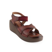 Dollphin Women Maroon Leather Wedge Heel Sandals