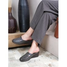 Dollphin Women Green Leather Wedge Heel Back Open Mules