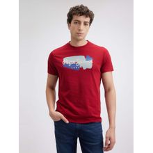 Pepe Jeans Men Red Printed Short Sleeve T-Shirt