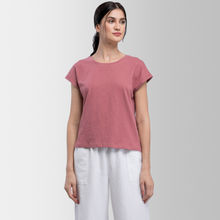 FableStreet Cotton Drop Shoulder Knitted T Shirt - Dusty Pink