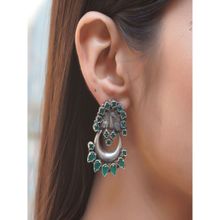 Noor By Saloni Silver Peacock Chand-Bali Oxidized Stud Earrings