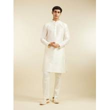 Diwas by Manyavar Warm White Art Silk Solid Kurta for Men